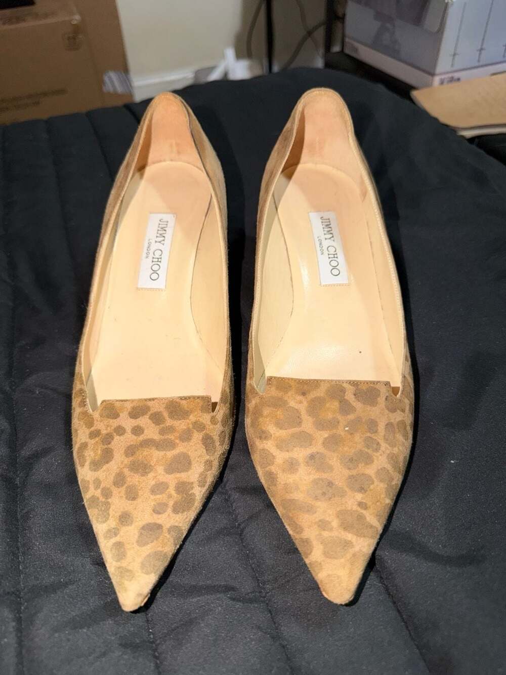 Jimmy Choo Amelia 45 Animal Print Suede Kitten Heel Pumps Size 40.5